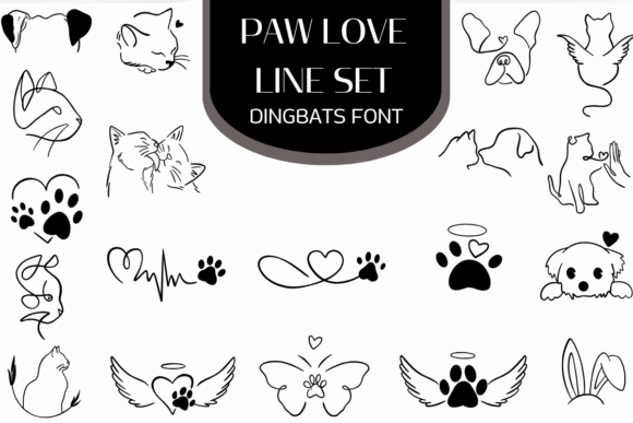 Paw Love Line Set: Elegant Dingbats for Pet-Themed Designs